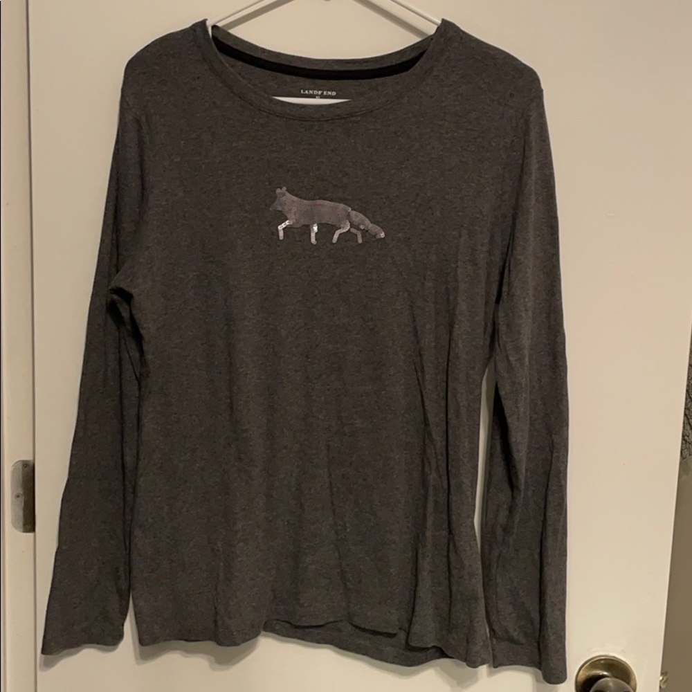 Land’s End Gray Sequin Fox soft long-sleeved shirt